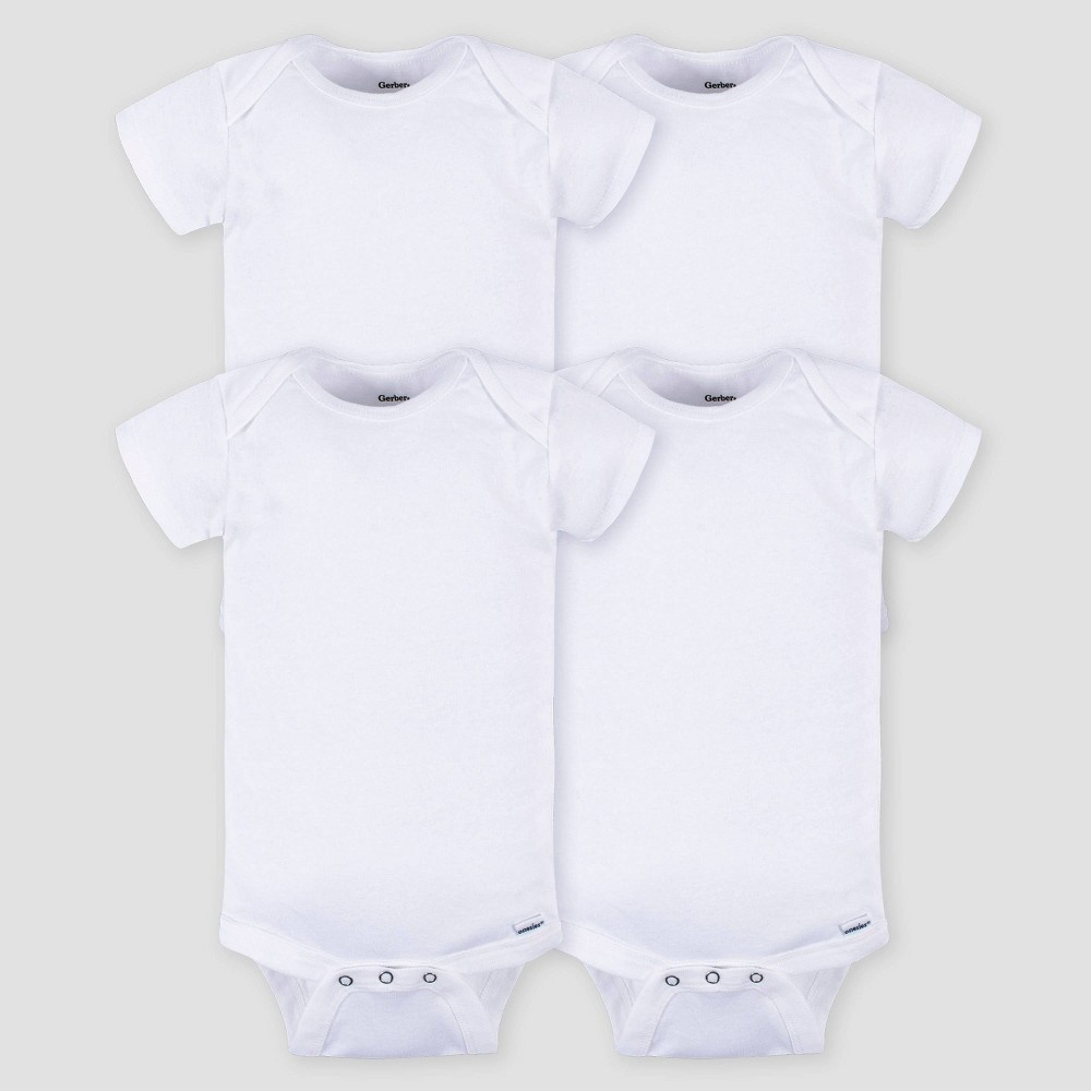 GERBER 4PCK WHITE ONESIES